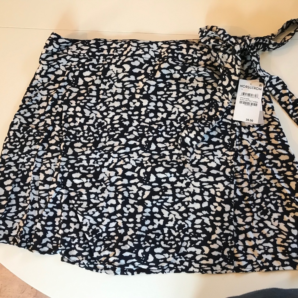 Black Abstract Animal Print Wrap Skirt